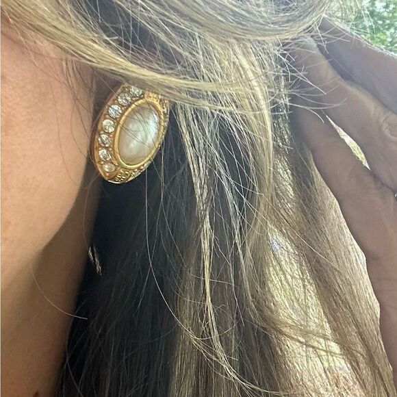 Givenchy Gold and White Crystal Earrings - Picture 6 of 8